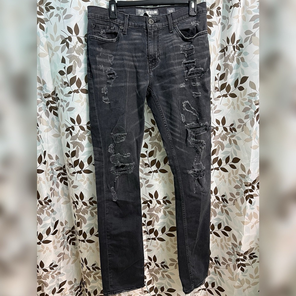 BKE Alec Jeans Mens 31x32 Black Straight Leg Dark Wash Denim Distressed - Picture 2 of 7